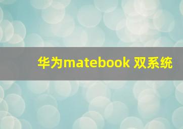 华为matebook 双系统